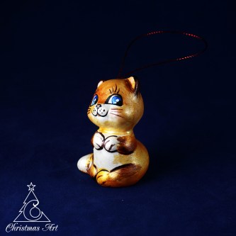 Фарфоровая елочная игрушка котенок рыжий